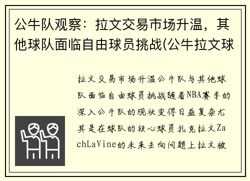 公牛队观察：拉文交易市场升温，其他球队面临自由球员挑战(公牛拉文球衣)