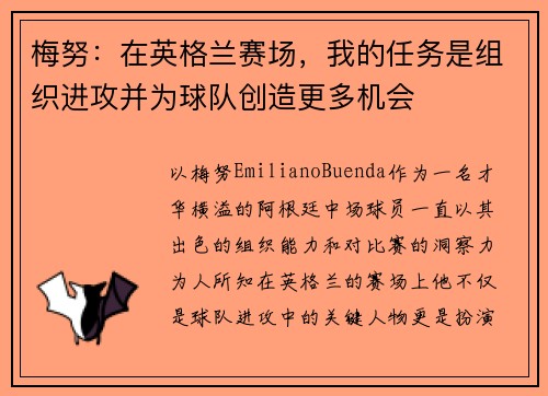 梅努：在英格兰赛场，我的任务是组织进攻并为球队创造更多机会