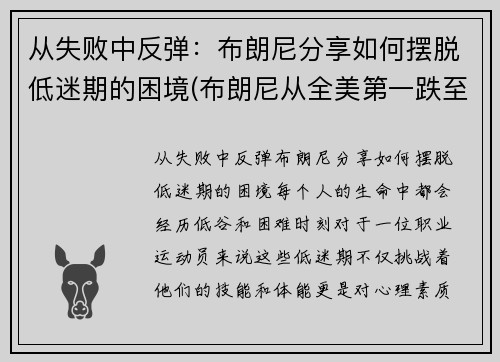 从失败中反弹：布朗尼分享如何摆脱低迷期的困境(布朗尼从全美第一跌至第二四五)
