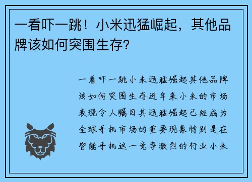 一看吓一跳！小米迅猛崛起，其他品牌该如何突围生存？