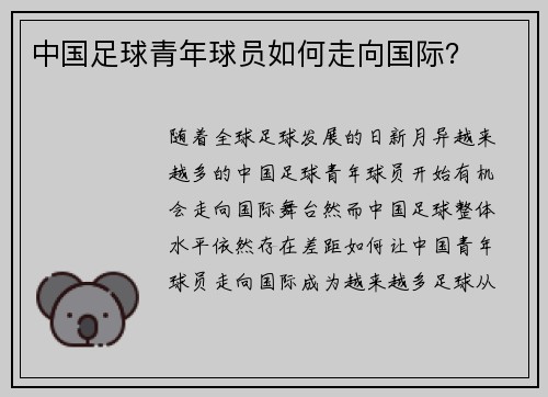 中国足球青年球员如何走向国际？