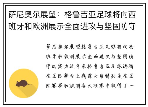 萨尼奥尔展望：格鲁吉亚足球将向西班牙和欧洲展示全面进攻与坚固防守的实力