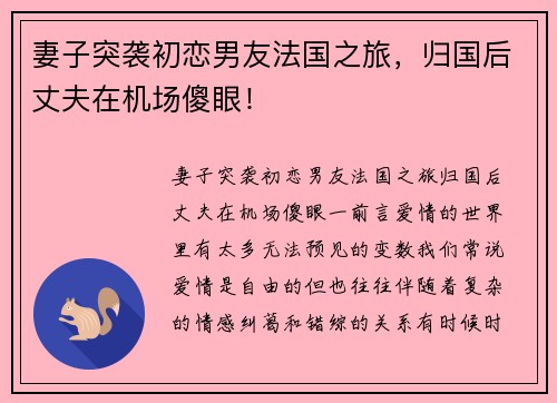 妻子突袭初恋男友法国之旅，归国后丈夫在机场傻眼！