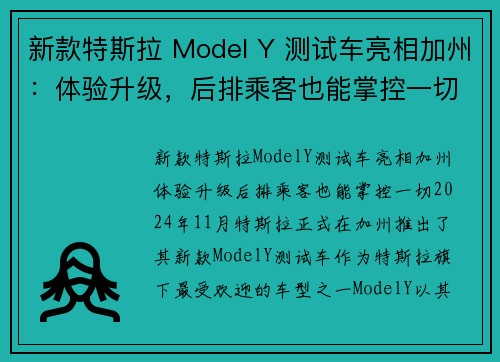 新款特斯拉 Model Y 测试车亮相加州：体验升级，后排乘客也能掌控一切