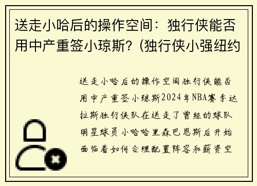 送走小哈后的操作空间：独行侠能否用中产重签小琼斯？(独行侠小强纽约)